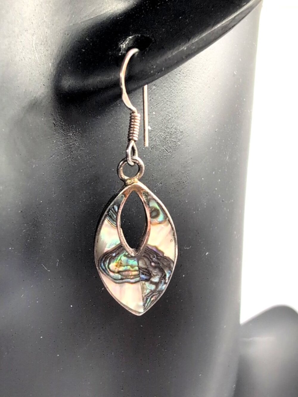 Vintage Sterling Silver 925 Abalone Shell MOP Ladies Dangle Earrings 1.5" VGC